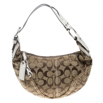 Pre Owned Coach Beige/Off White Signature Canvas Hobo