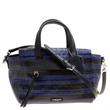 Pre Owned Coach Black/Purple Woven Embossed Leather Top Handle Bag