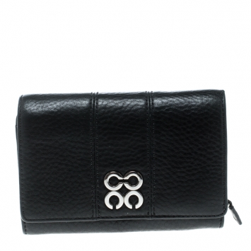 Pre Owned Coach Black Leather Logo Wallet