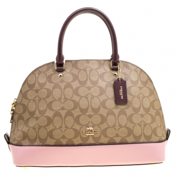 Pre Owned Coach Tri Color Signature Coated Canvas and Leather Sierra Top Handle Bag