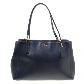 Pre Owned Coach Navy Blue Leather Christie Top Handle Bag