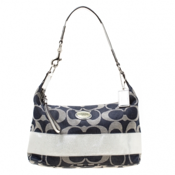 Pre Owned Coach Blue/Silver Signature Denim Shoulder Bag