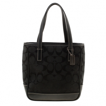 Pre Owned Coach Black Signature Canvas and Leather Mini Tote