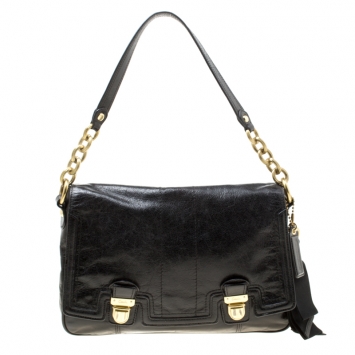 Pre Owned Coach Black Leather Top Handle Flap Bag