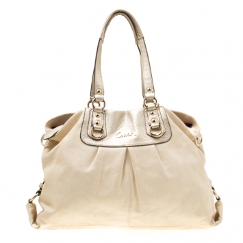 Pre Owned Coach Beige Leather Ashley Top Handle Bag