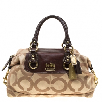 Pre Owned Coach Beige/Brown Signature Canvas Tote