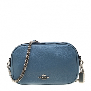 Pre Owned Coach Light Blue Leather Isla Chain Crossbody Bag