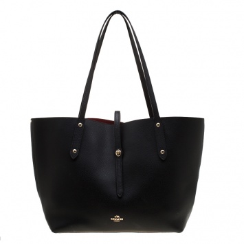 Pre Owned Coach Black Pebbled Leather Market Tote