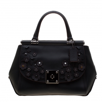 Pre Owned Coach Black Willow Floral Leather Drifter Satchel