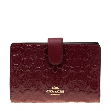 Pre Owned Coach Burgundy Signature Debossed Patent Leather Wallet