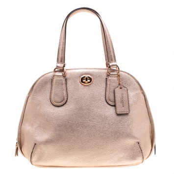 Pre Owned Coach Rose Gold Metallic Leather Prince Street Satchel