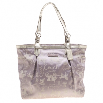Pre Owned Coach Light Purple Glitter Horse Carriage  Canvas and Leather Tote