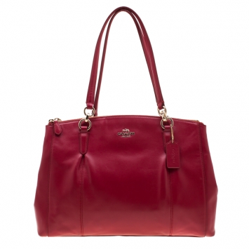 Pre Owned Coach Red Leather Large Christie Caryall Tote