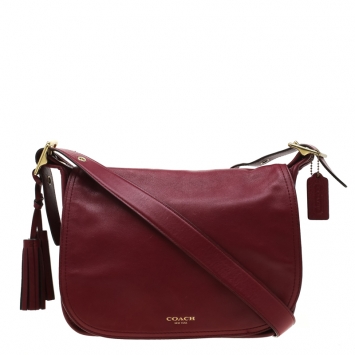 Pre Owned Coach Burgundy Tassel Leather Flap Shoulder Bag