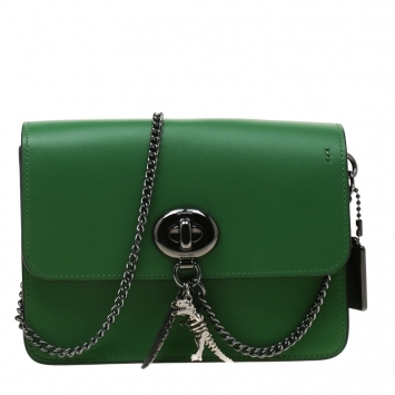 Pre Owned Coach Green Leather Chain Crossbody Bag
