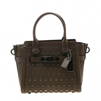 Pre Owned Coach Khaki Leather Swagger 20 Tote