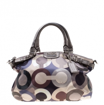 Pre Owned Coach Multicolor Signature Sequins Satin Madison Op Art Sophia Satchel 