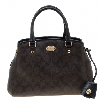 Pre Owned Coach Brown/Black Signature Coated Canvas Margot Satchel 
