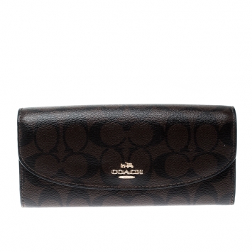 Pre Owned Coach Brown Signature Coated Canvas Slim Envelope Wallet