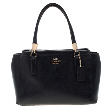 Pre Owned Coach Navy Blue Leather Double Zip Tote