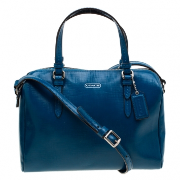 Pre Owned Coach Blue Patent Leather Crossbody Bag 
