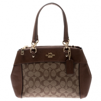 Pre Owned Coach Brown Signature Coated Canvas and Leather Brooke Caryall Satchel