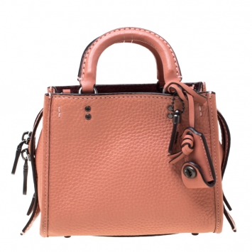 Pre Owned Coach Peach Leather Crossbody Bag