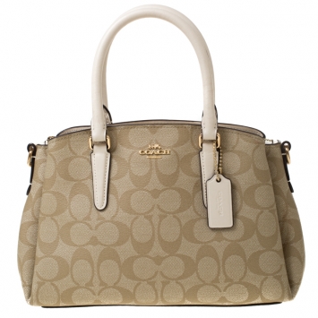 Pre Owned Coach Beige Signature Coated Canvas and Leather Satchel