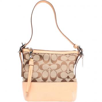 Pre Owned Coach Beige Signature Canvas Shoulder Bag 