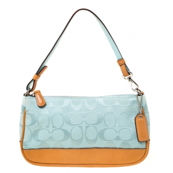 Pre Owned Coach Light Green Signature Canvas and Leather Pochette 