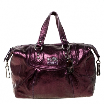 Pre Owned Coach Metallic Purple Shimmering Leather Shoulder Bag