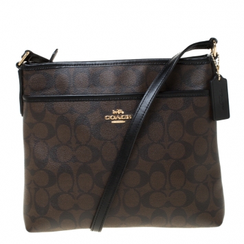 Pre Owned Coach Brown/Black Signature Coated Canvas File Crossbody Bag