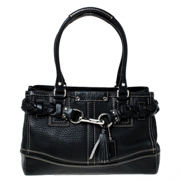 Pre Owned Coach Black Leather Hamptons Braided Satchel