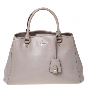 Pre Owned Coach Beige Leather Carryall Satchel