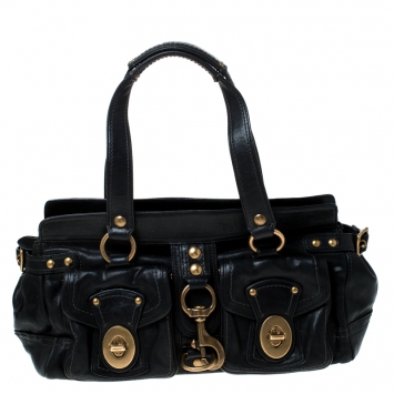 Pre Owned Coach Black Leather Turnlock Double Pocket Legacy Shoulder Bag