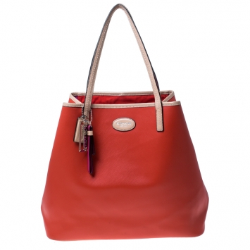 Pre Owned Coach Tri Color Leather Shopper Tote