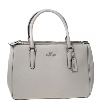 Pre Owned Coach Grey Leather Surrey Carryall Tote
