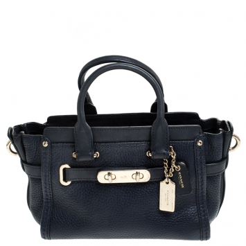 مملوكة مسبقًا Coach Navy Blue Leather Swagger 20 Tote