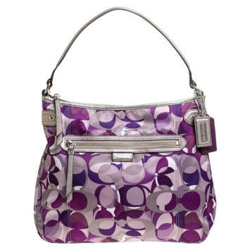 Pre Owned Coach Lilac Signature Canvas and Leather Hobo 
