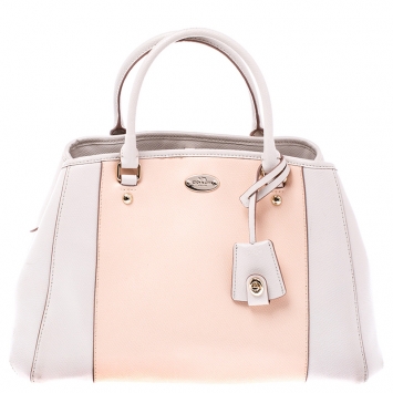 Pre Owned Coach Light Orange/Beige Leather Margot Carryall Satchel