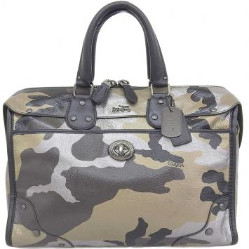 Pre Owned Coach Black/Brown Leather Camouflage Boston Bag 