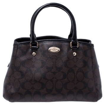 Pre Owned Coach Dark Brown Coated Canvas Mini Christie Carryall Satchel