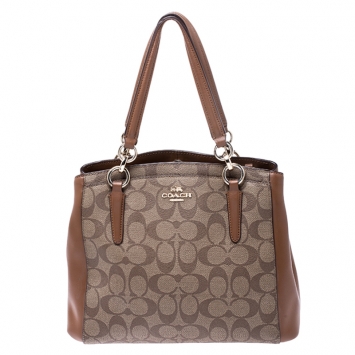 Pre Owned Coach Brown Coated Canvas and Leather Carryall Satchel