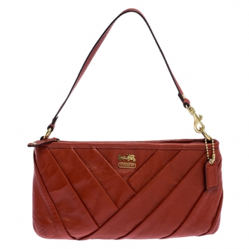Pre Owned Coach Dark Orange Pleated Leather Pochette