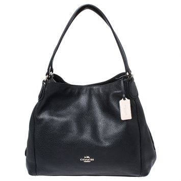 Pre Owned Coach Black Pebbled Leather Edie 31 Shoulder Bag
