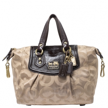 Pre Owned Coach Beige/Brown Canvas and Patent Leather Madison Audrey Satchel