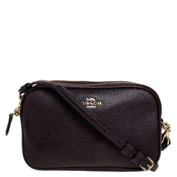 Pre Owned Coach Burgundy Leather Camera Crossbody Bag 