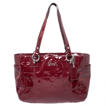 Pre Owned Coach Red Gallery Embossed Patent Leather Tote 