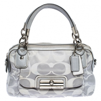 Pre Owned Coach Grey Signature Fabric Kristin Double Zip Satchel