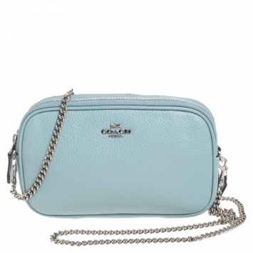 Pre Owned Coach Seafoam Pebbled Leather Double Zip Camera Crossbody Bag